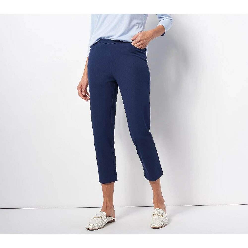 Isaac Mizrahi Live 24/7 Stretch Crop Pants Plus Petite 30 Dark Navy Cotton NEW